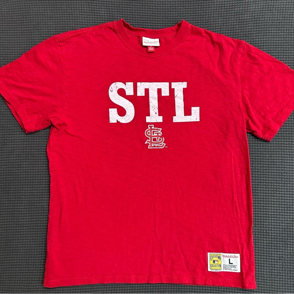 Mitchell and Ness St Louis Cardinals STL Red Graphic T Shirt Mens Large